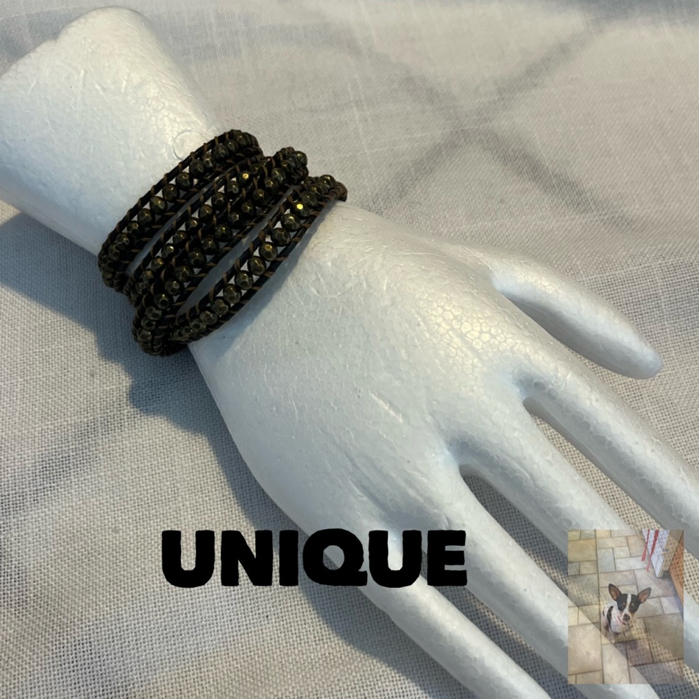 Leather And Brass Bead Wrap Bracelet